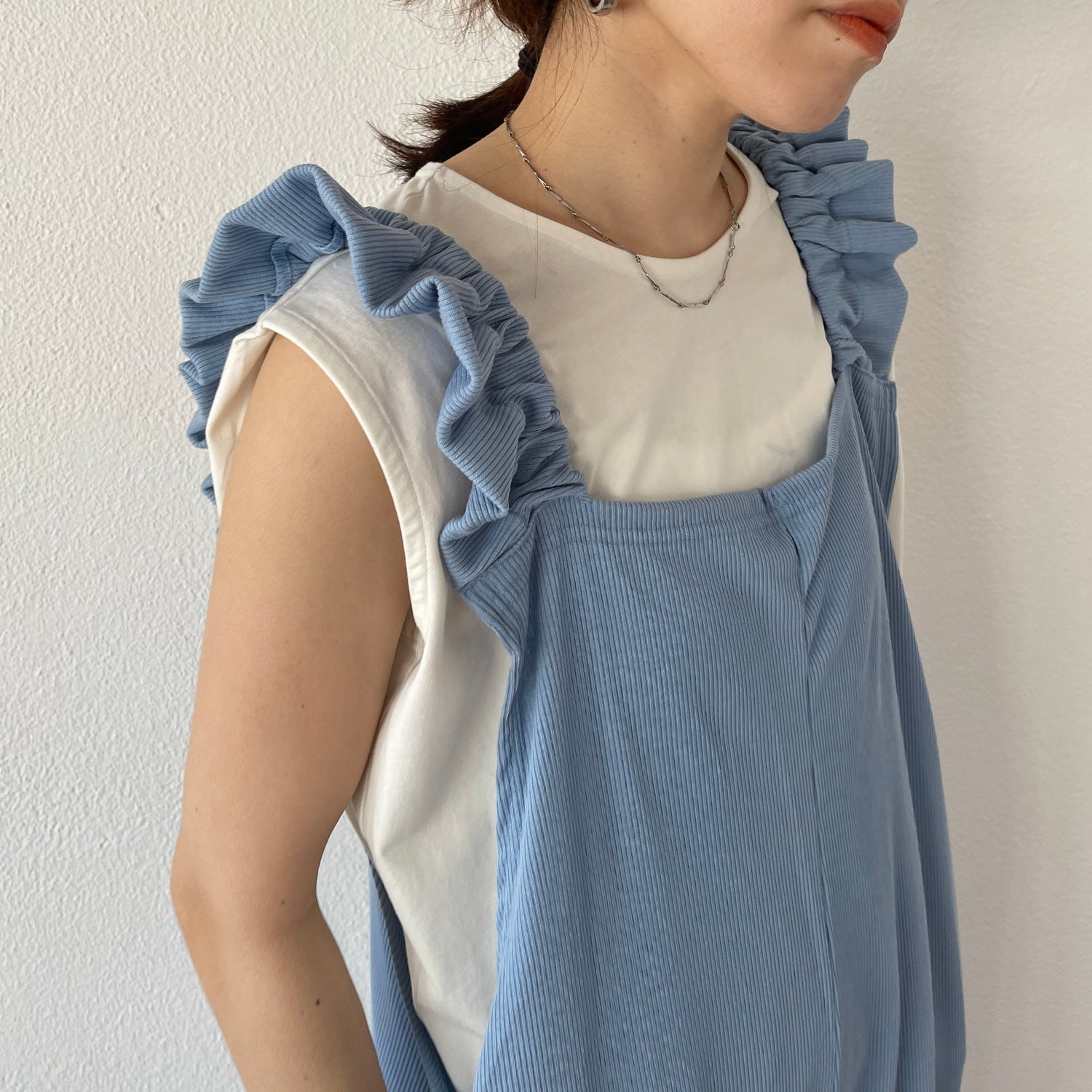 【SAMPLE】relax frill salopette / blue