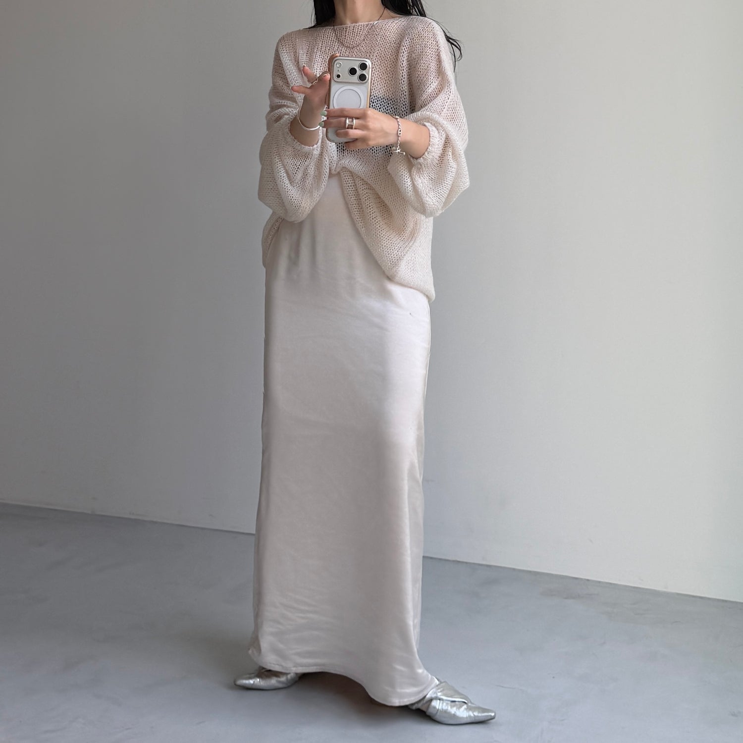 cinnamon mesh knit / ivory