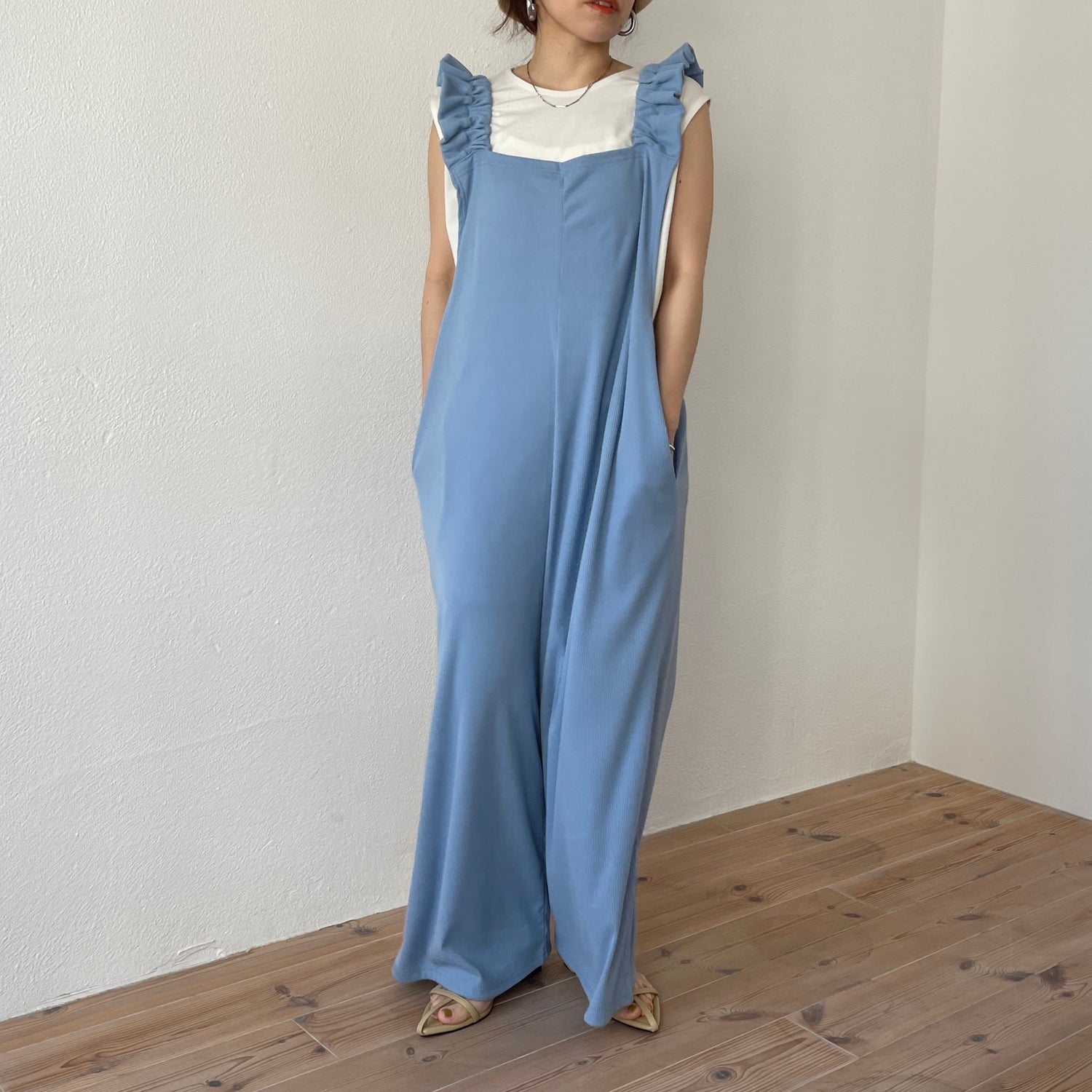 【SAMPLE】relax frill salopette / blue