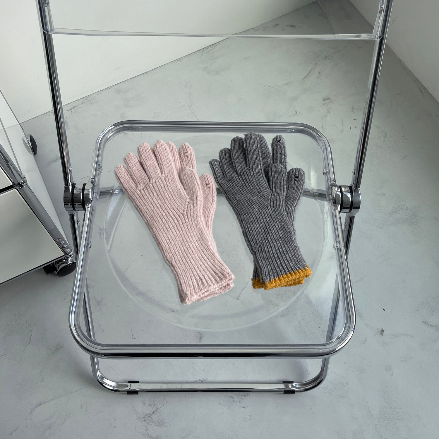 【SAMPLE】finger hole knit bicolor gloves / gray