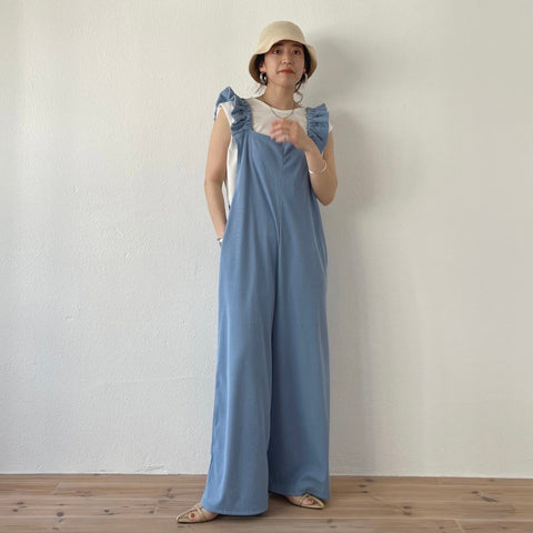 【SAMPLE】relax frill salopette / blue