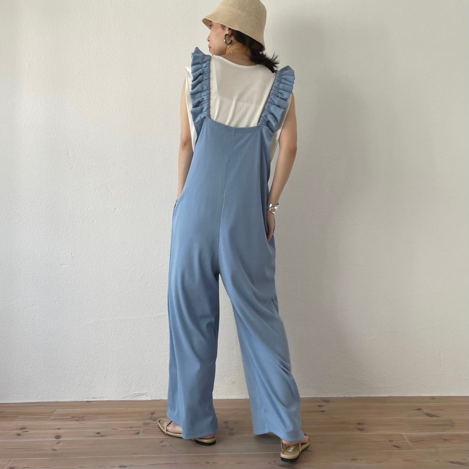 【SAMPLE】relax frill salopette / blue