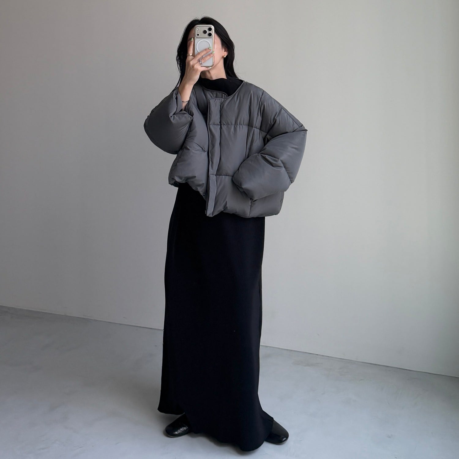 【プチハイ】daily daily super stretch pleats one piece / black [FREE or LONG]