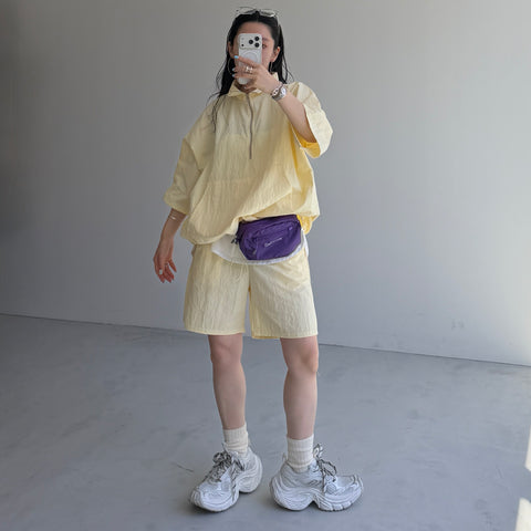 【2点SET】half zip nylon set up / light yellow