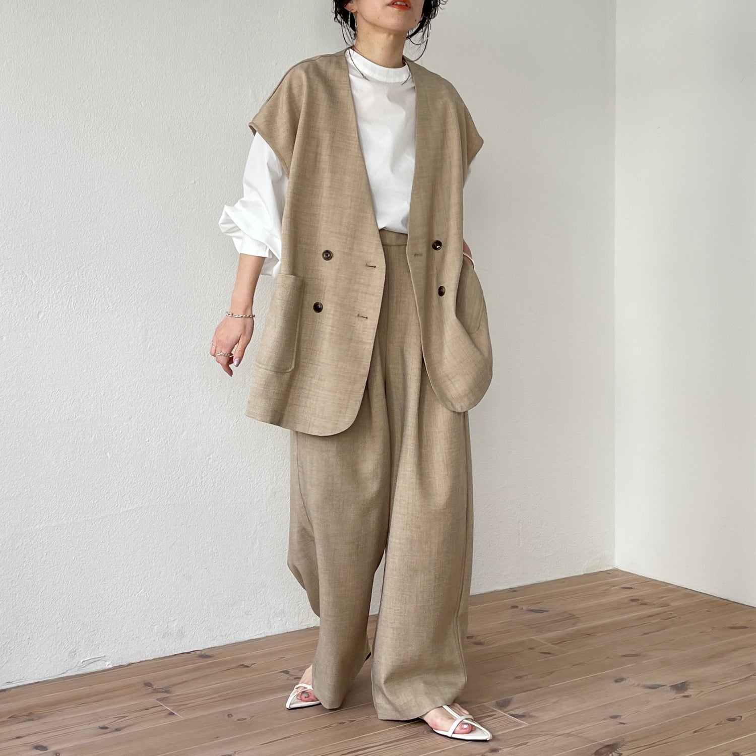 【2点SET】mannish vest set up / beige