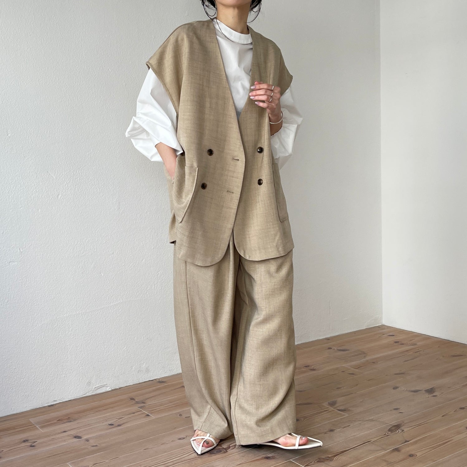 【2点SET】mannish vest set up / beige
