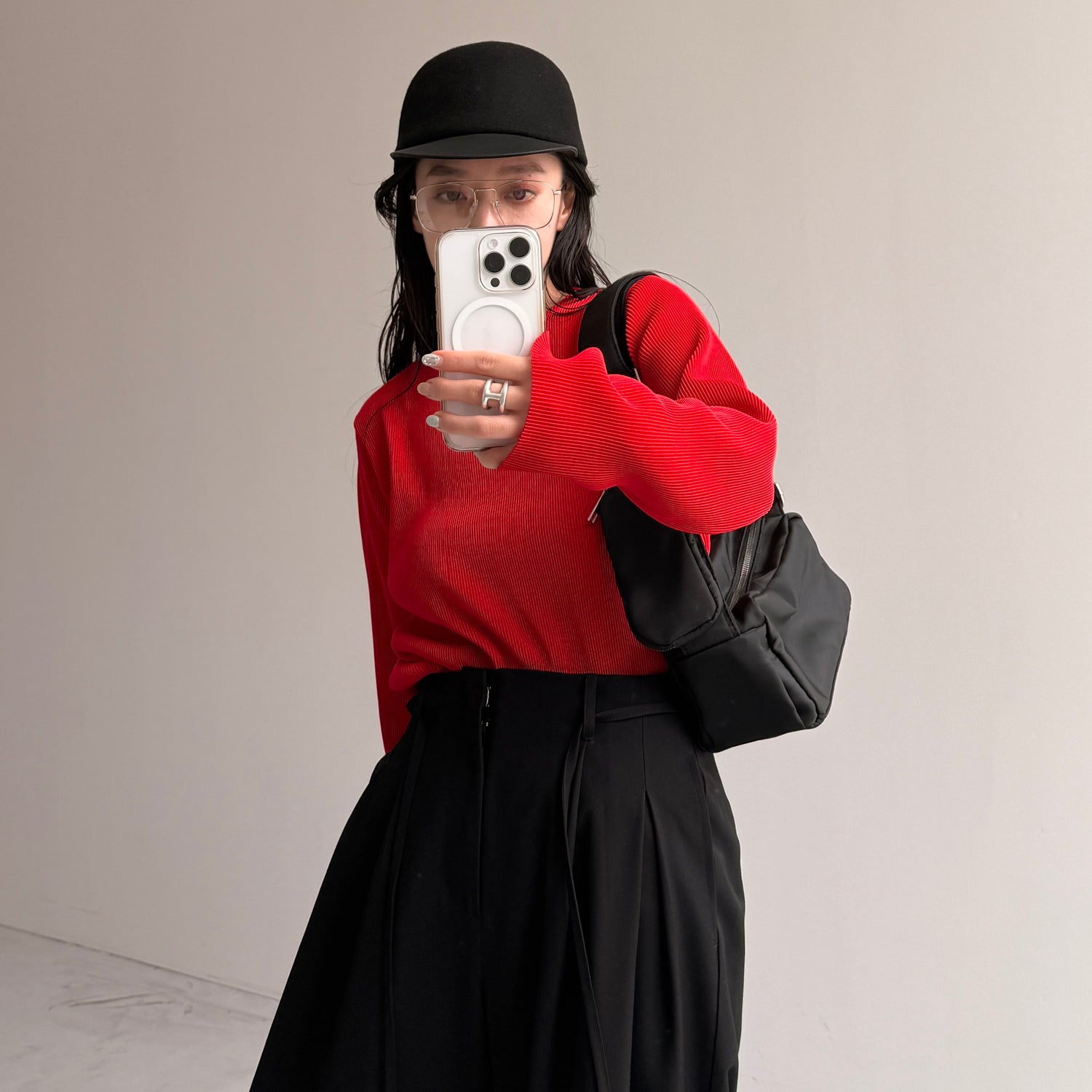 daily daily super stretch pleats tops / red [プチハイ or クルーネック]