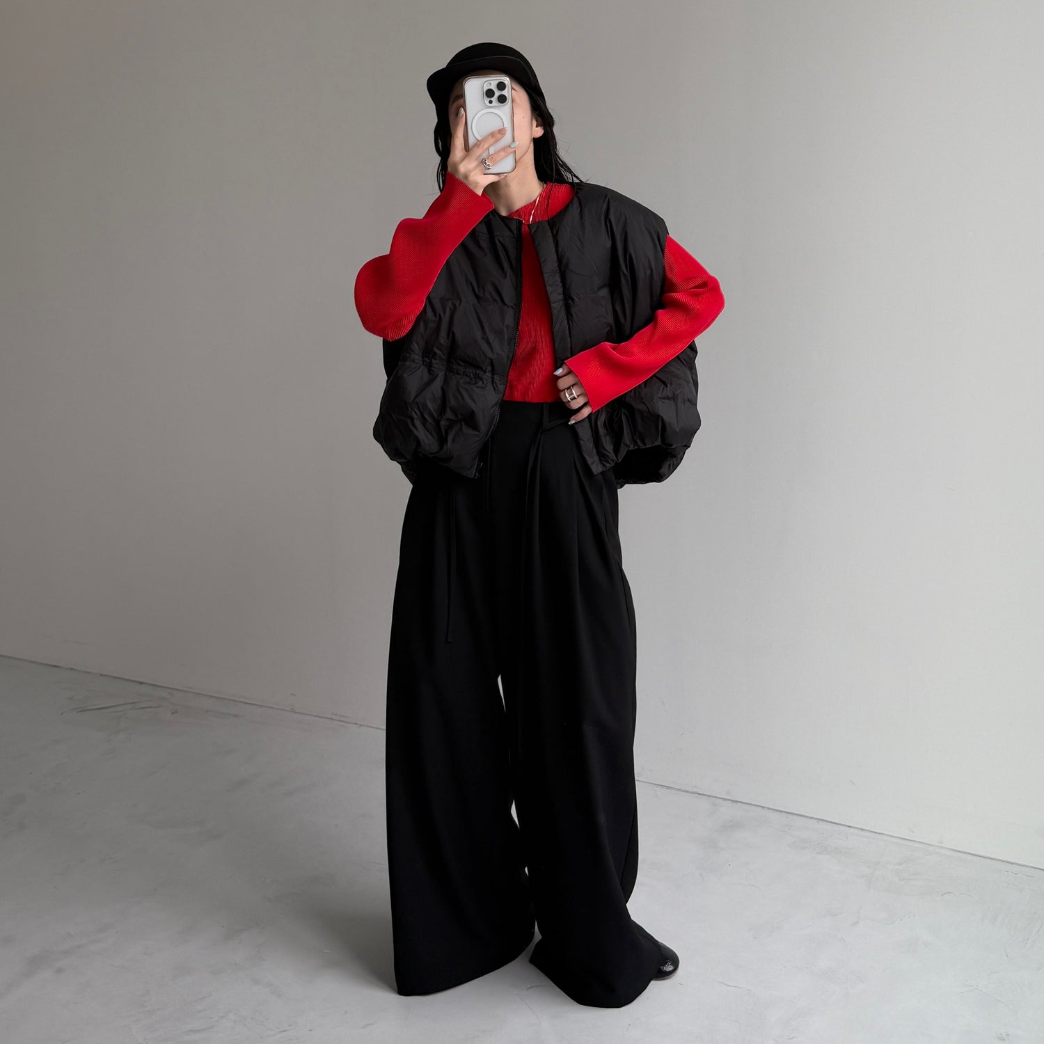 daily daily super stretch pleats tops / red [プチハイ or クルーネック]
