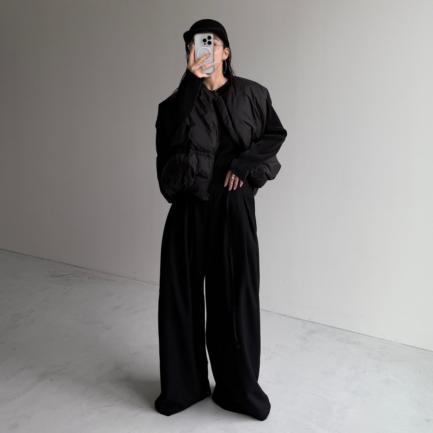 daily daily super stretch pleats tops / black [プチハイ or クルーネック]