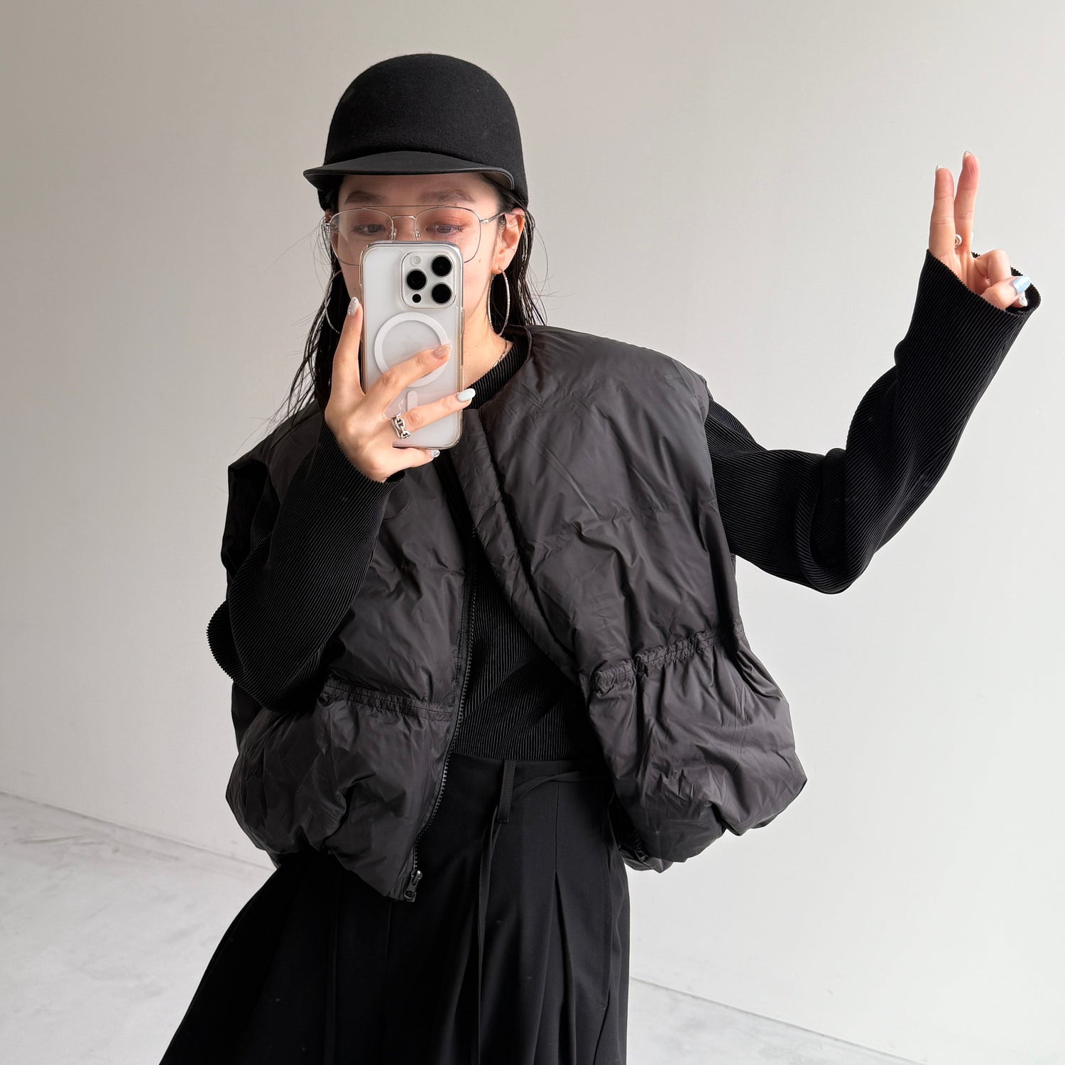 daily daily super stretch pleats tops / black [プチハイ or クルーネック]