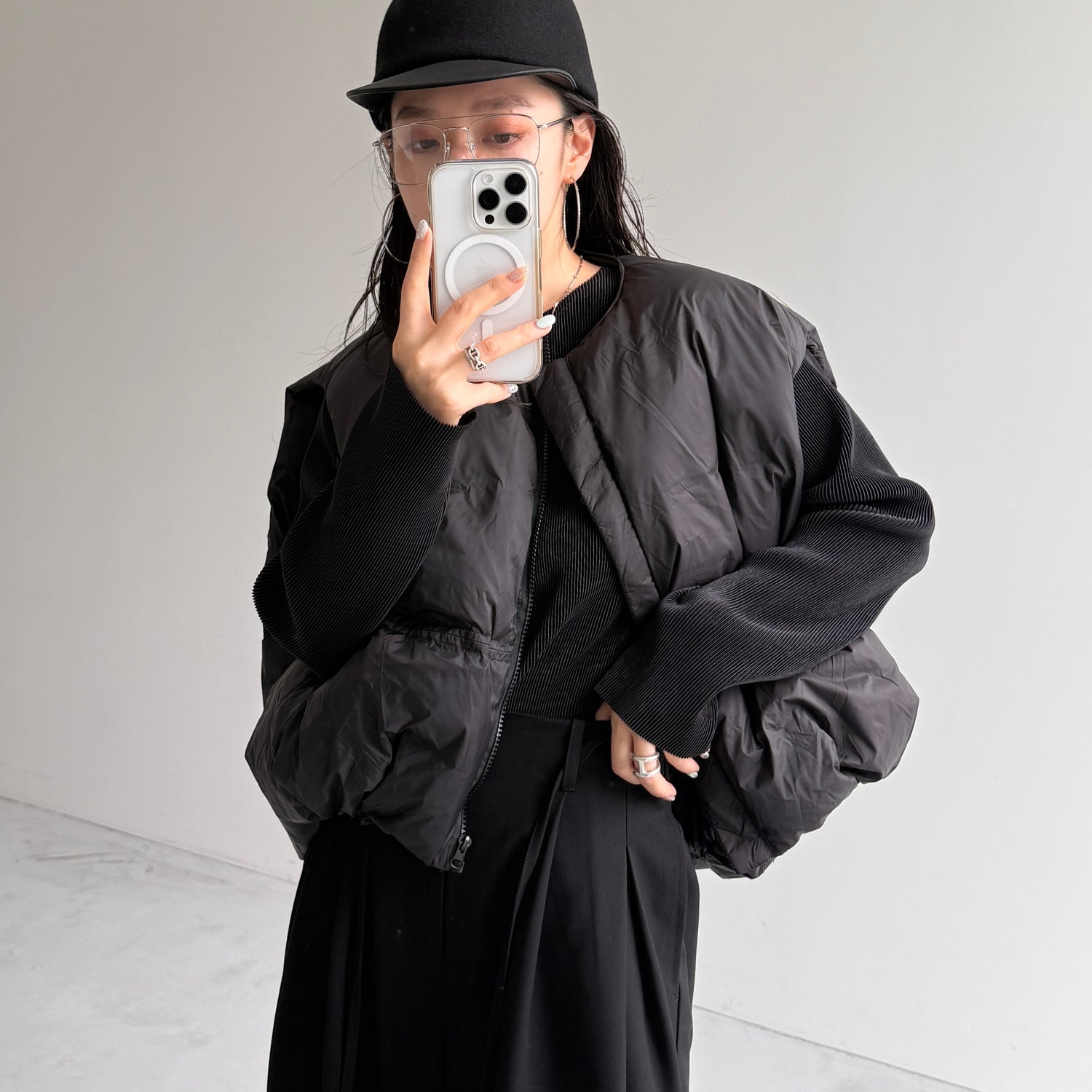 daily daily super stretch pleats tops / black [プチハイ or クルーネック]