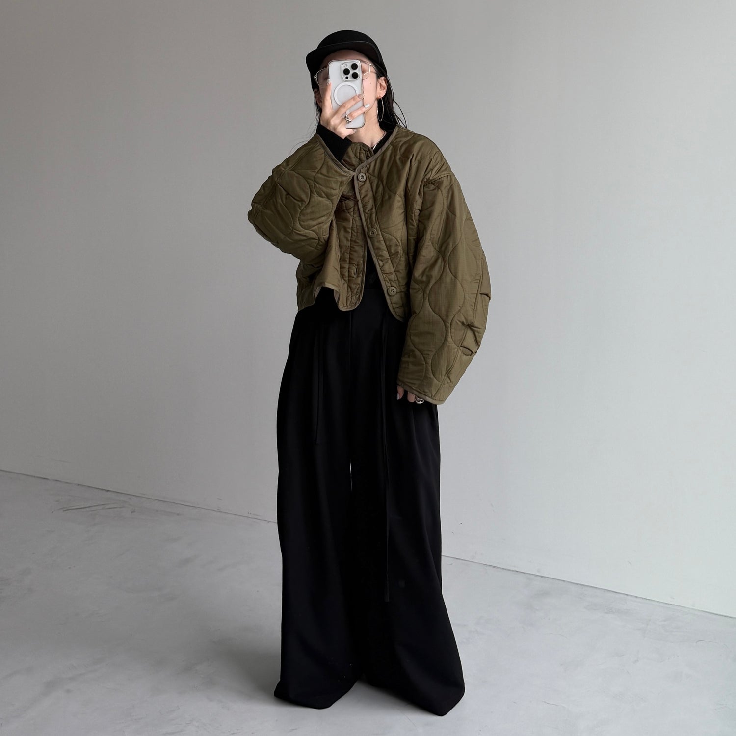 daily daily super stretch pleats tops / black [プチハイ or クルーネック]