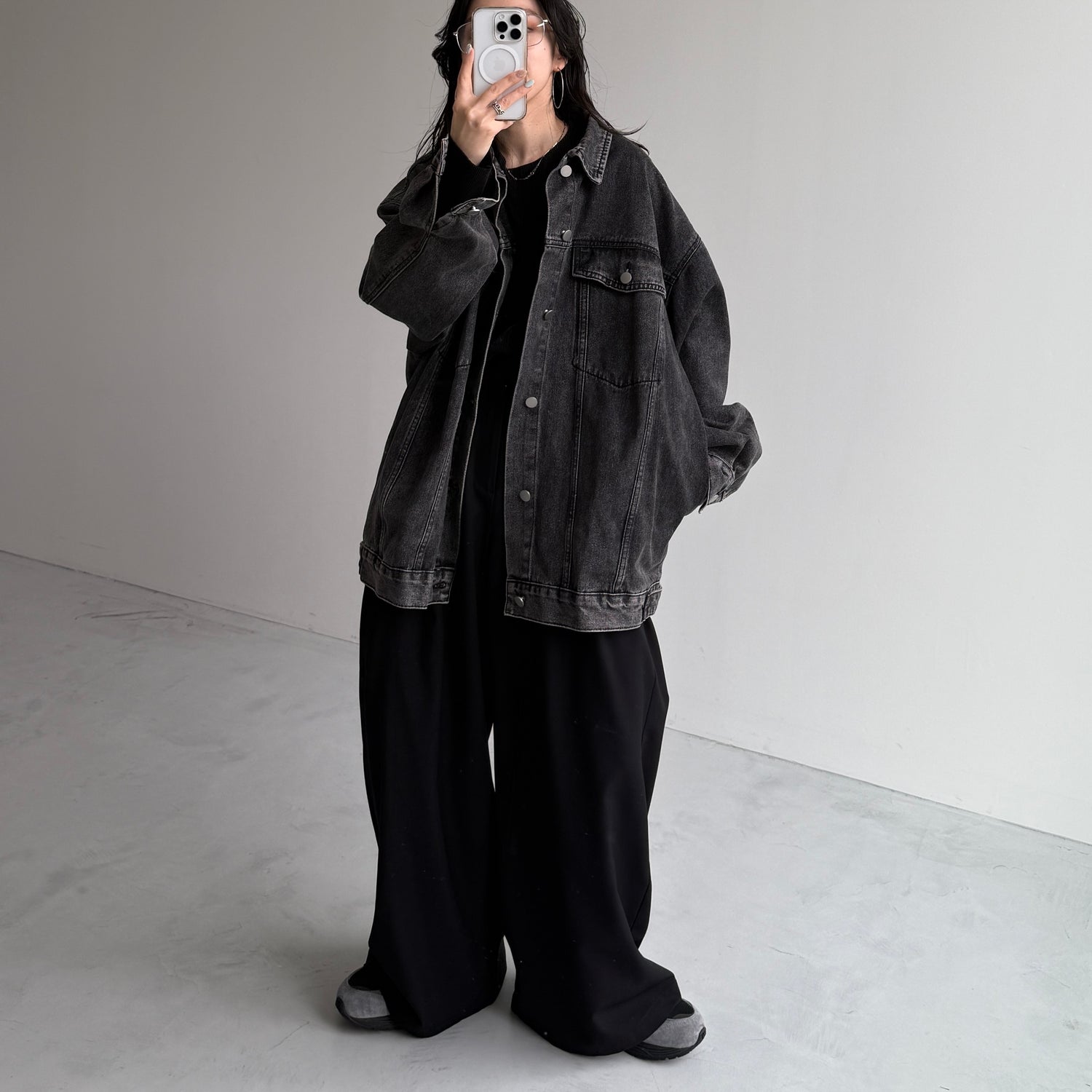 daily daily super stretch pleats tops / black [プチハイ or クルーネック]