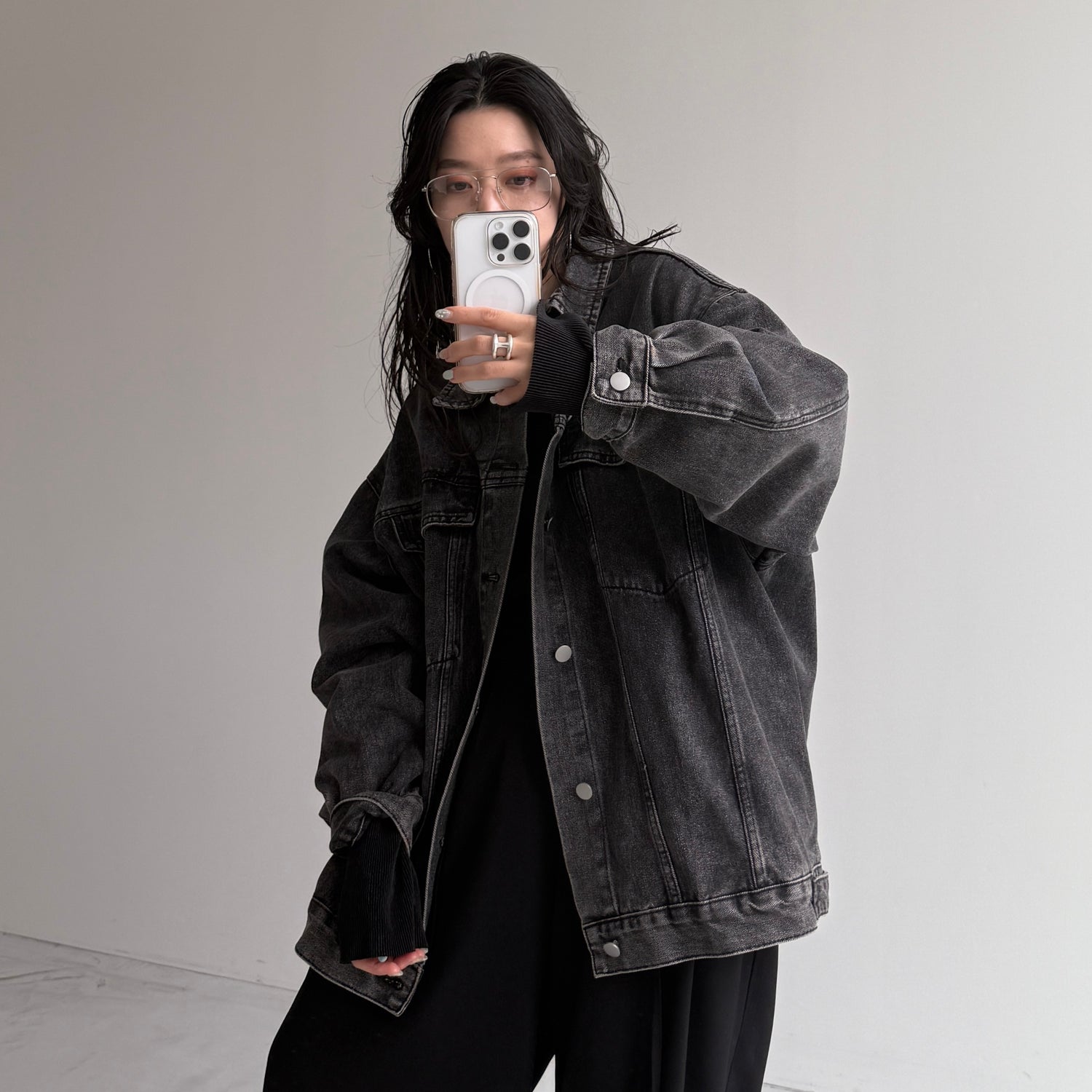 daily daily super stretch pleats tops / black [プチハイ or クルーネック]