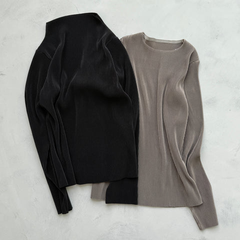 daily daily super stretch pleats tops / ash gray [プチハイ or クルーネック]