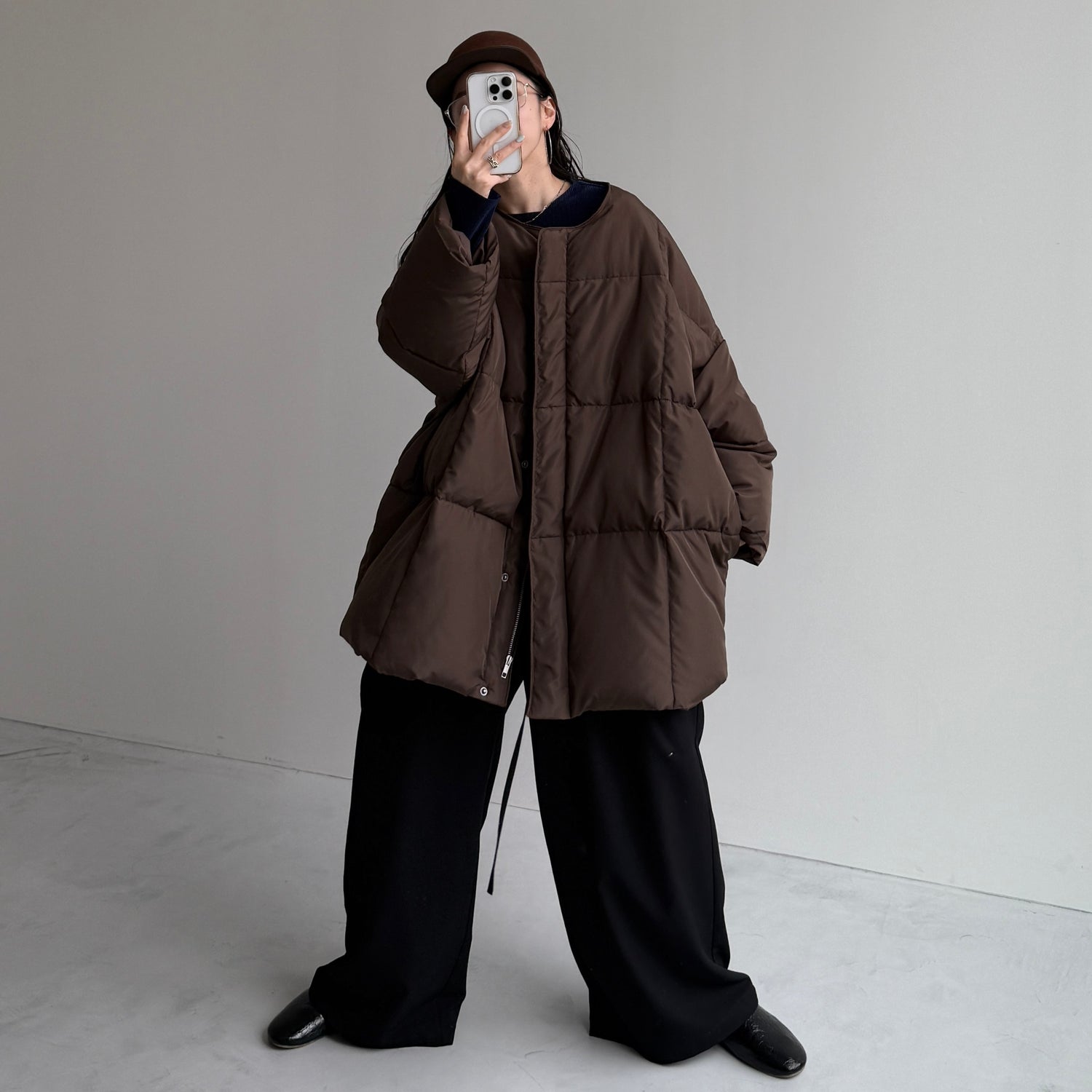 daily daily super stretch pleats tops / navy [プチハイ or クルーネック]