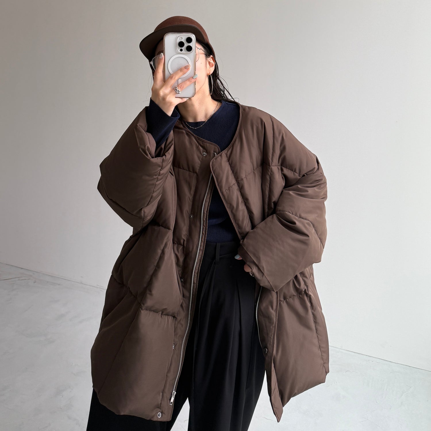 daily daily super stretch pleats tops / navy [プチハイ or クルーネック]