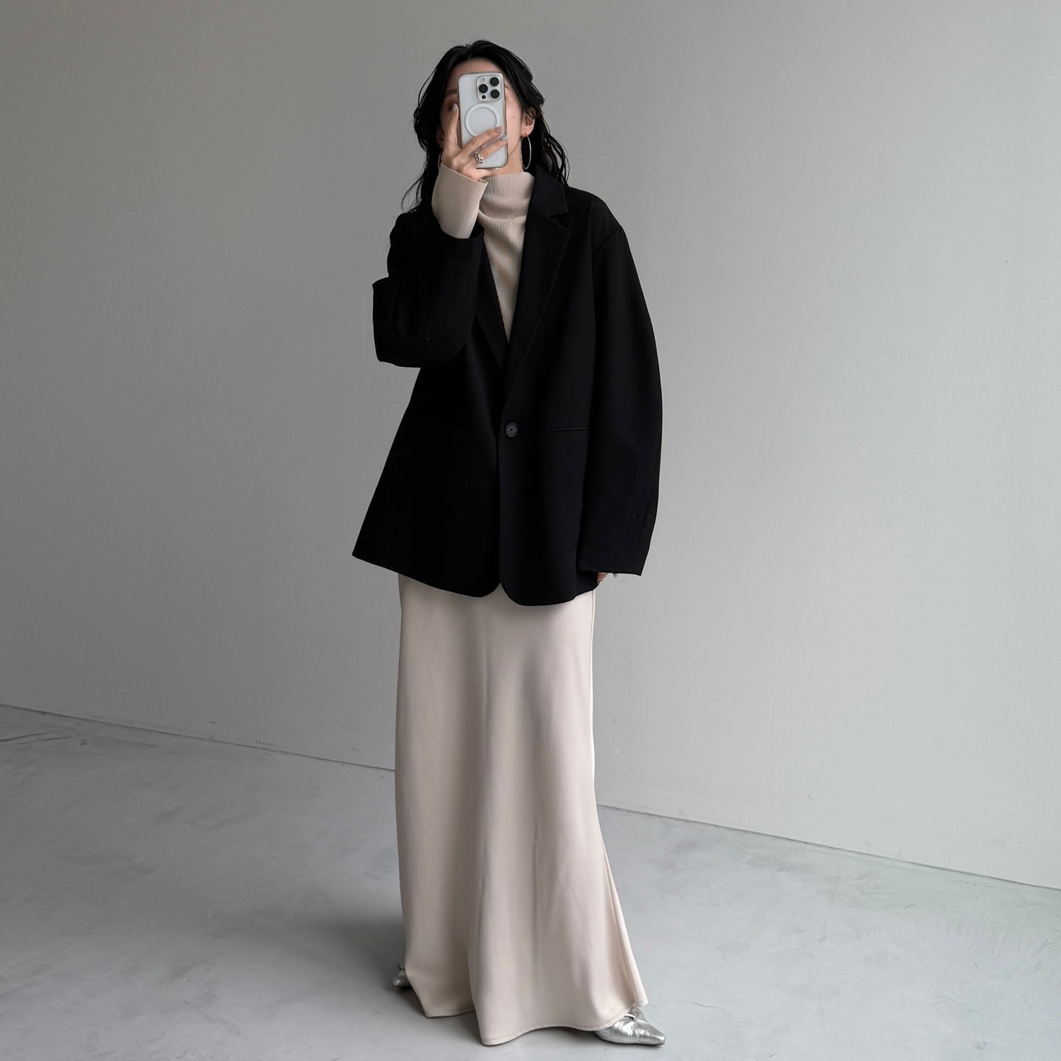 daily daily super stretch pleats tops / ivory [プチハイ or クルーネック]