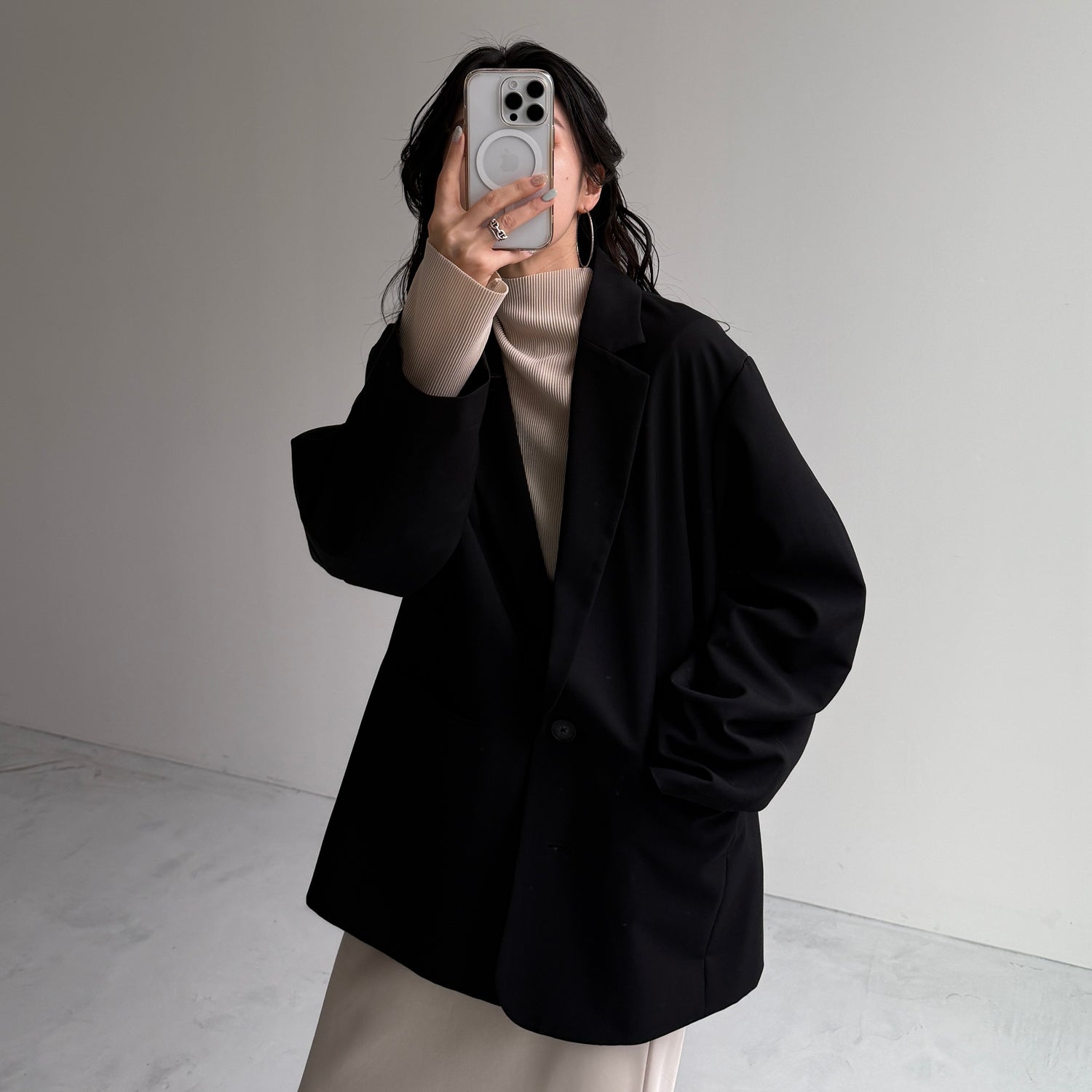daily daily super stretch pleats tops / ivory [プチハイ or クルーネック]