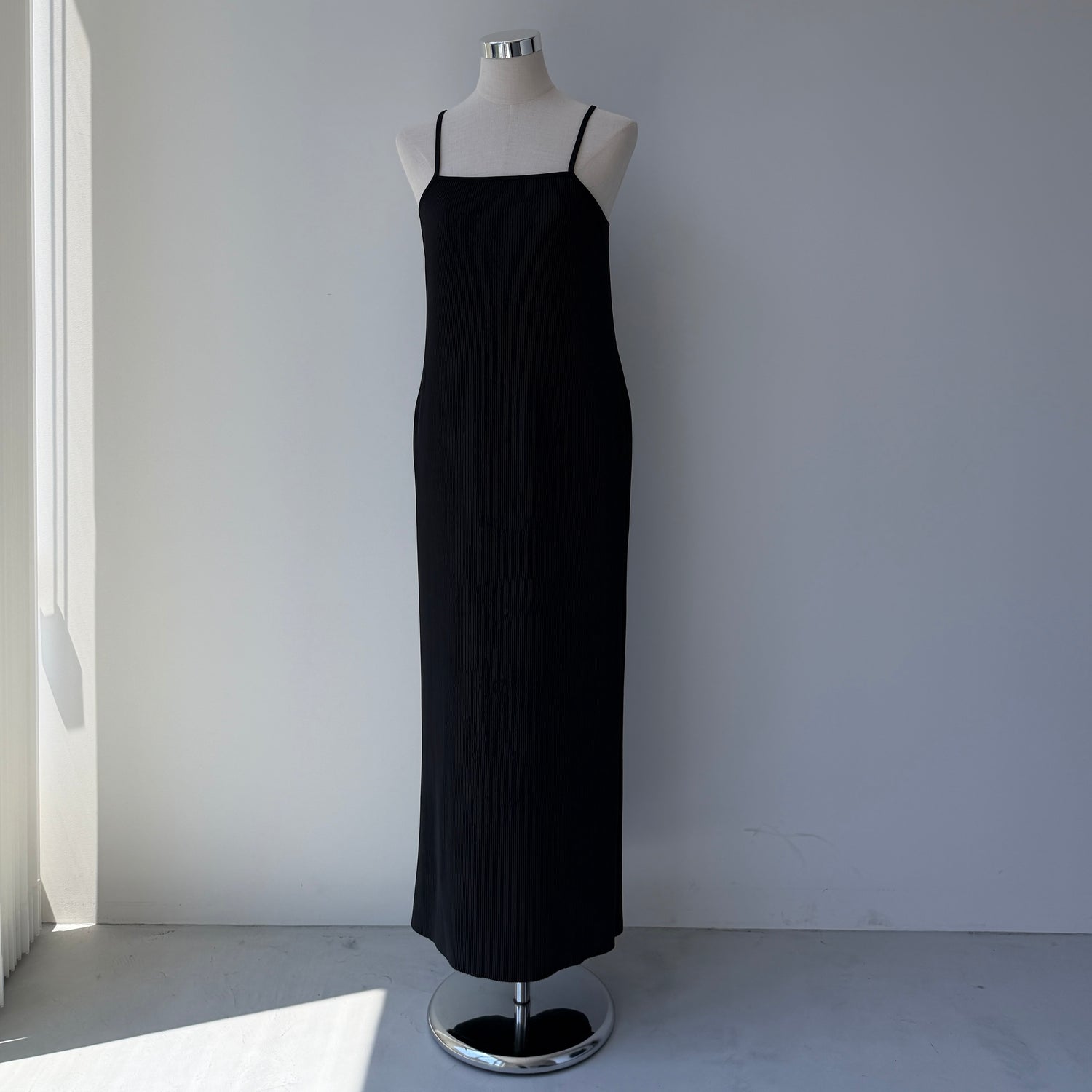 daily daily super stretch pleats cami one piece / black [FREE or LONG]