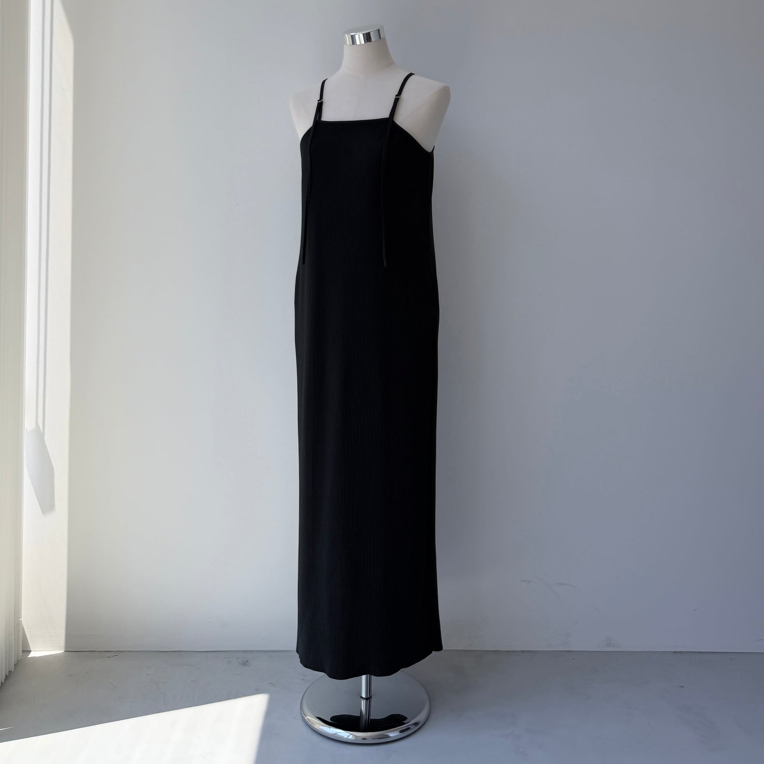 daily daily super stretch pleats cami one piece / black [FREE or LONG]