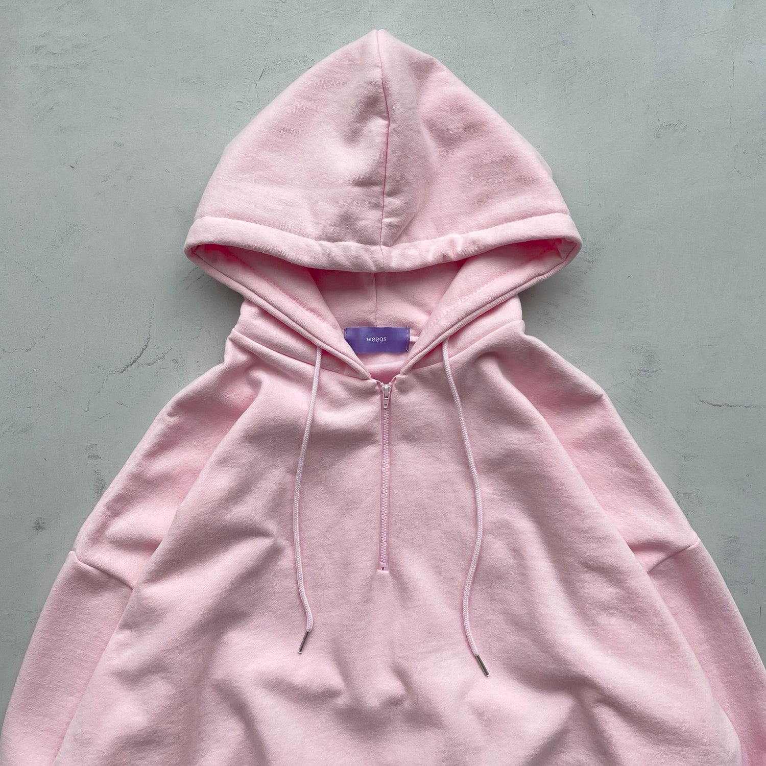 half zip loose hoodie / baby pink