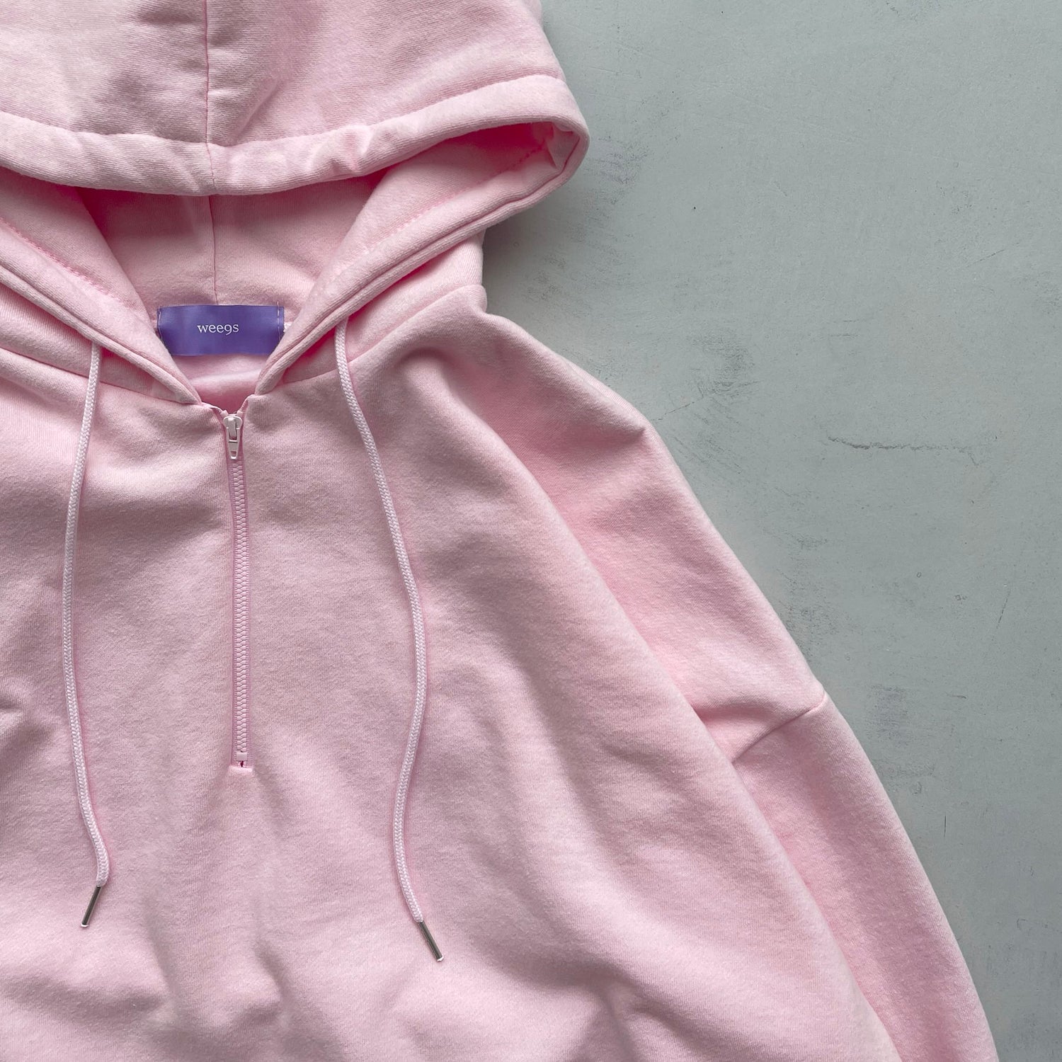 half zip loose hoodie / baby pink
