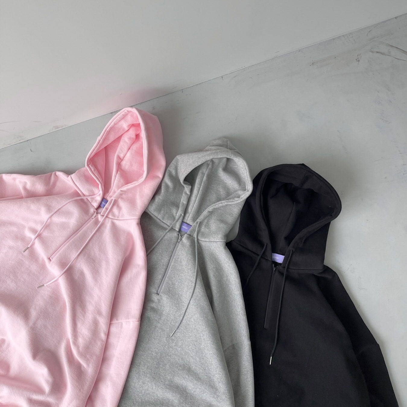 half zip loose hoodie / black