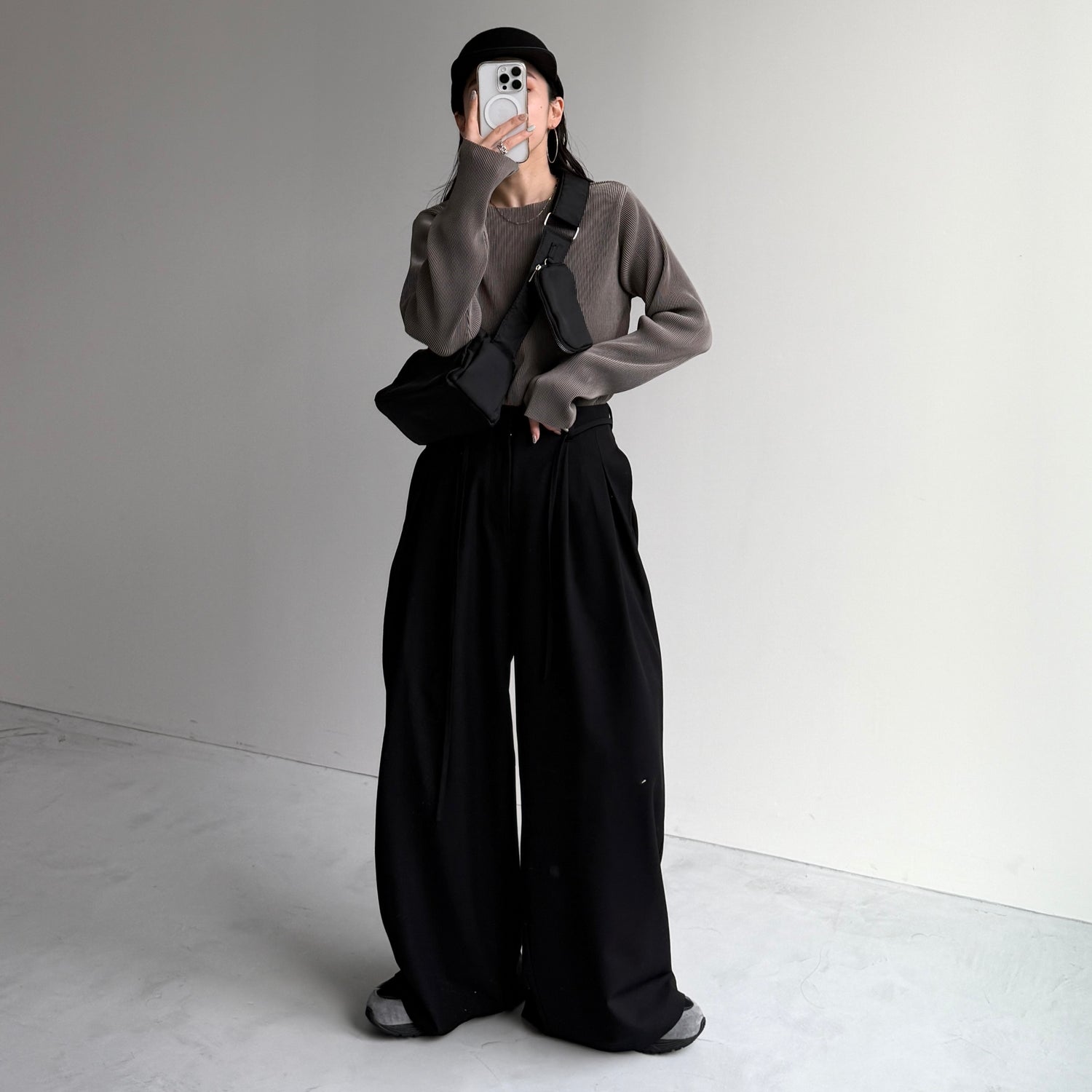 daily daily super stretch pleats tops / ash gray [プチハイ or クルーネック]