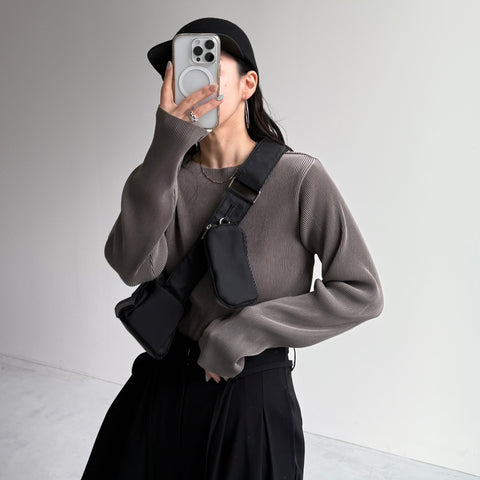 daily daily super stretch pleats tops / ash gray [プチハイ or クルーネック]