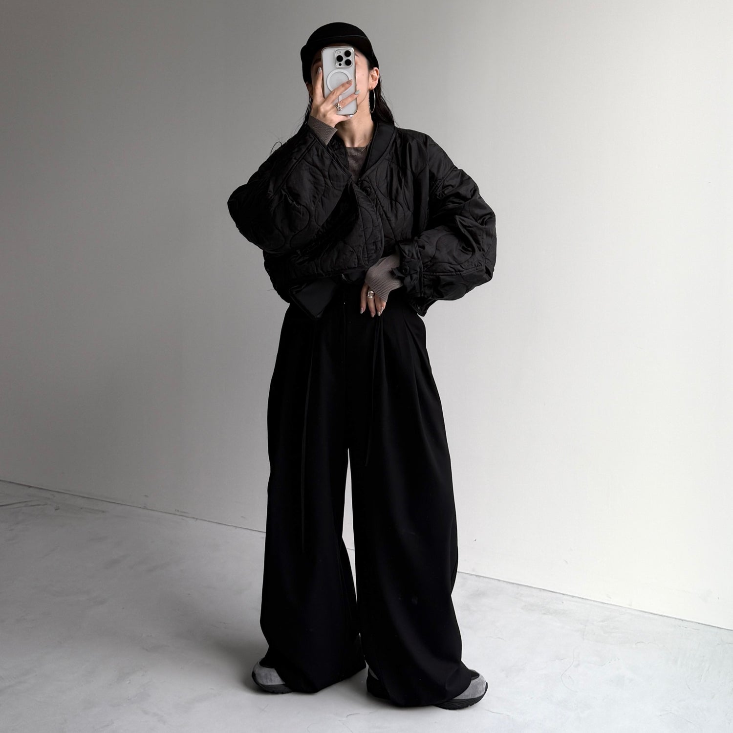 over size quilting liner jacket / black [SHORT or FREE]