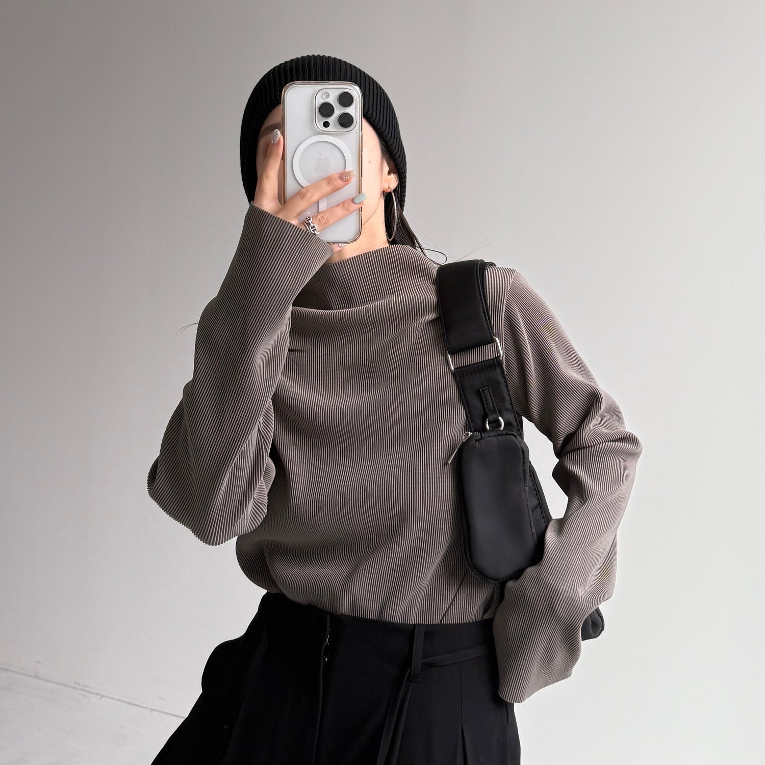 daily daily super stretch pleats tops / ash gray [プチハイ or クルーネック]