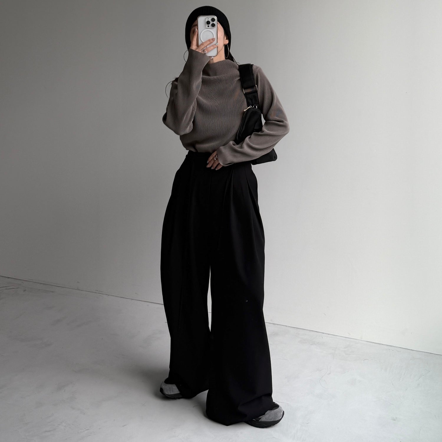daily daily super stretch pleats tops / ash gray [プチハイ or クルーネック]