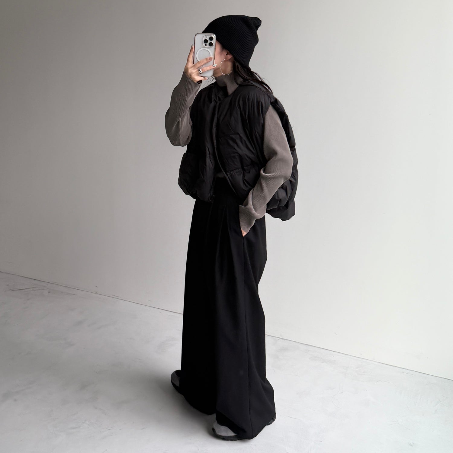 daily daily super stretch pleats tops / ash gray [プチハイ or クルーネック]