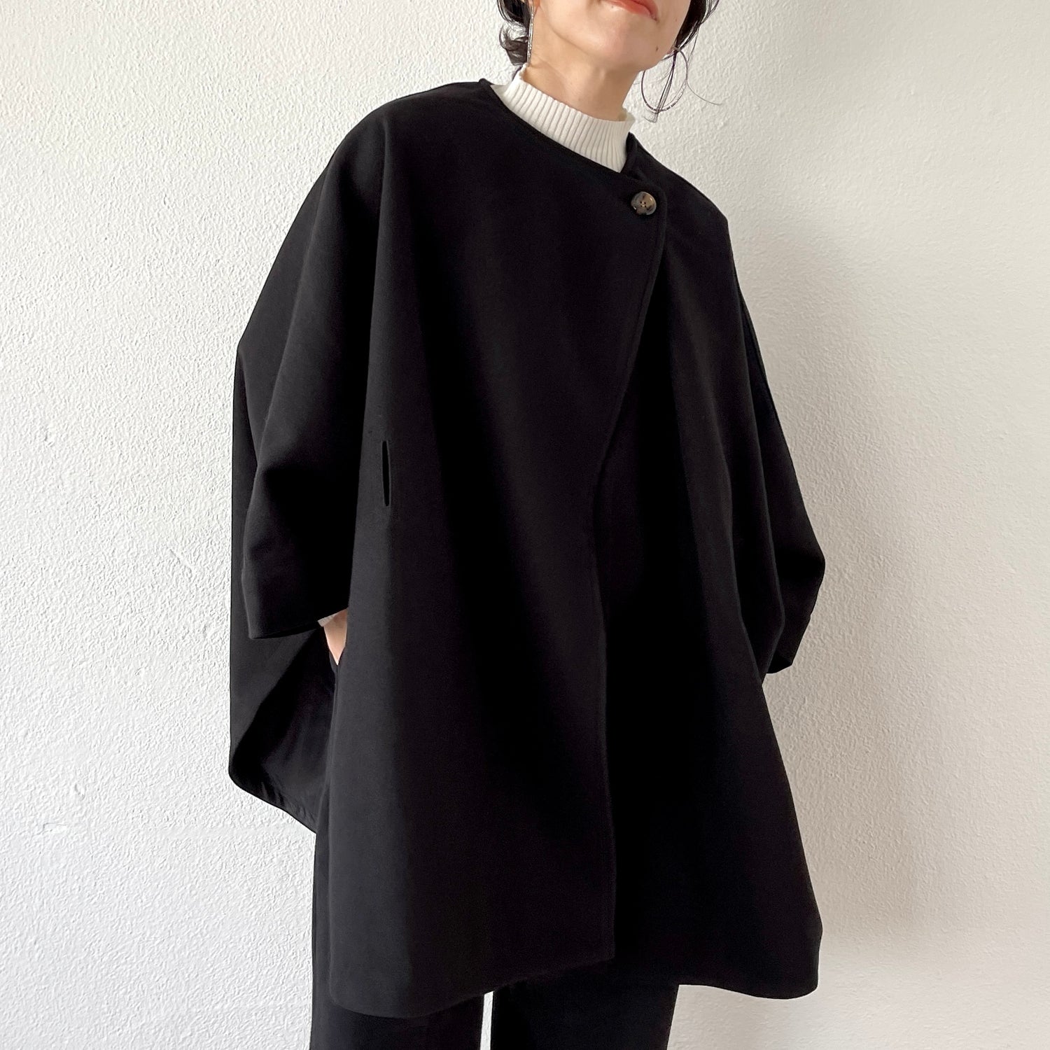 poncho coat muffler set  / black