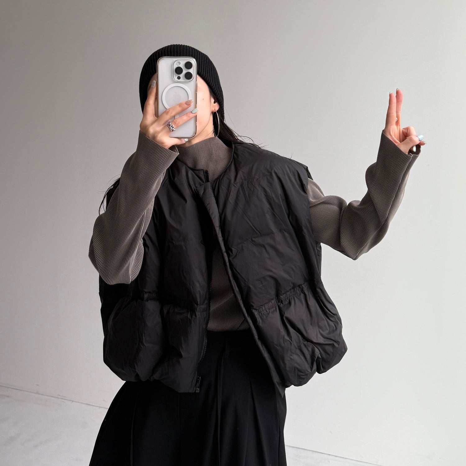 daily daily super stretch pleats tops / ash gray [プチハイ or クルーネック]