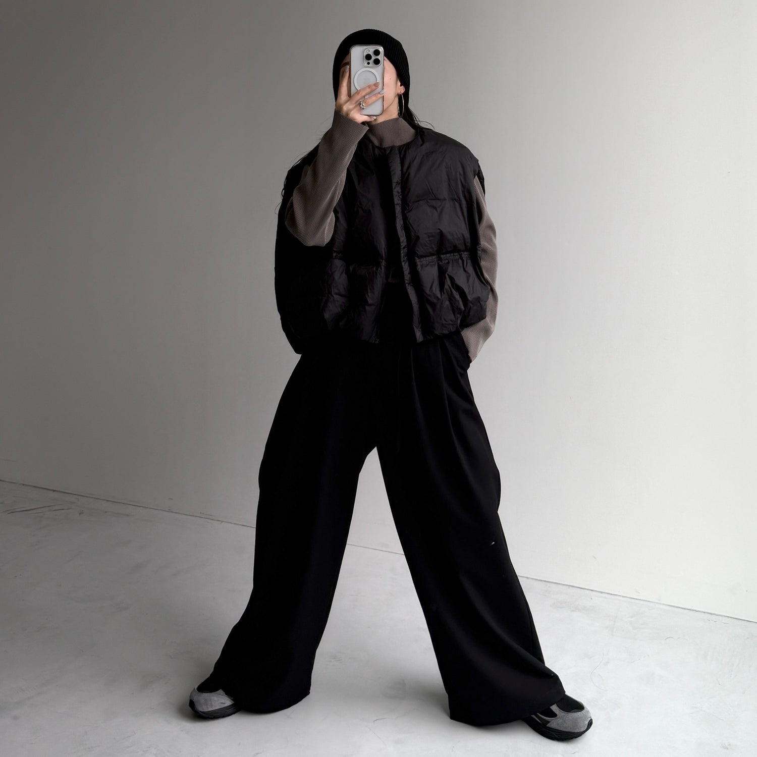 daily daily super stretch pleats tops / ash gray [プチハイ or クルーネック]