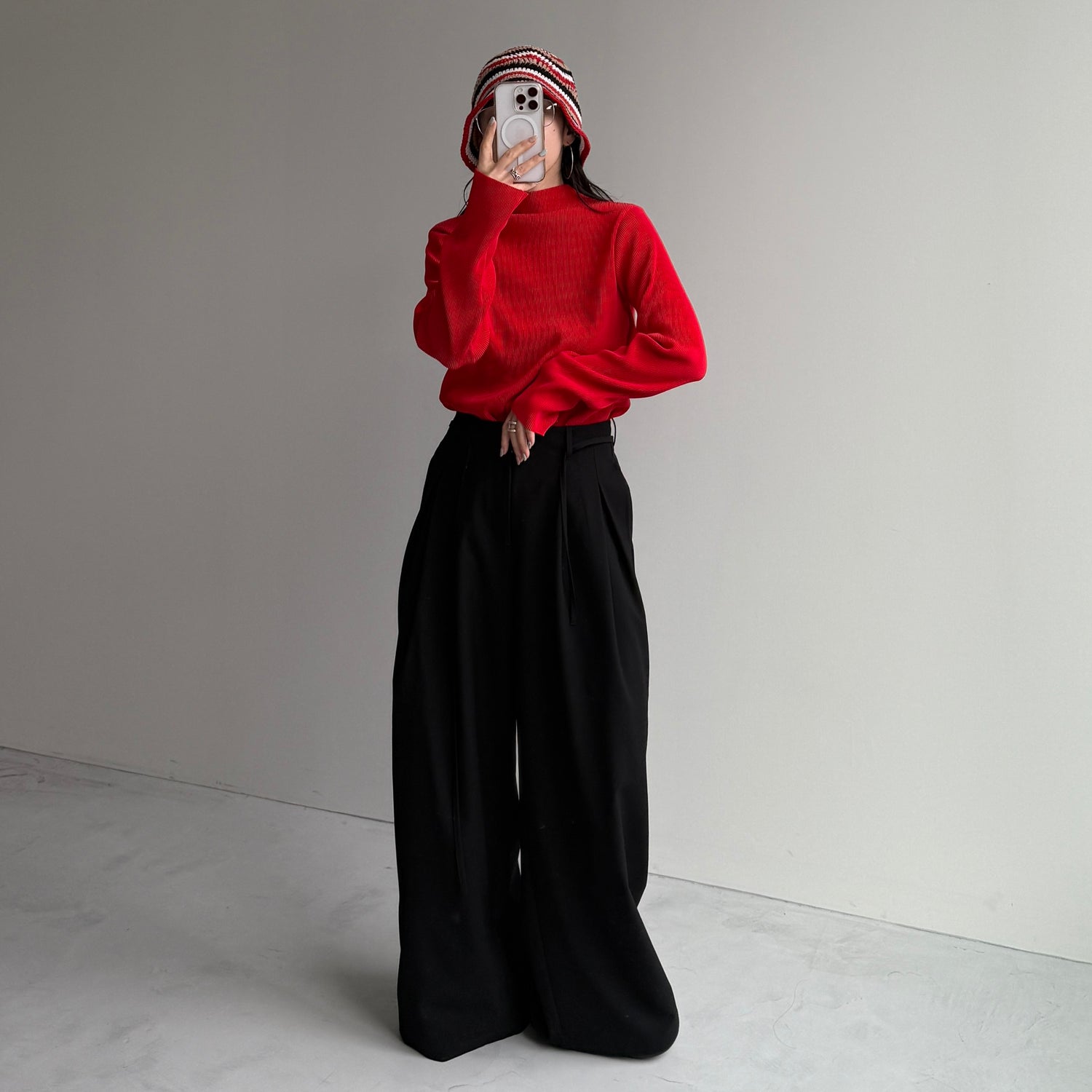 daily daily super stretch pleats tops / red [プチハイ or クルーネック]