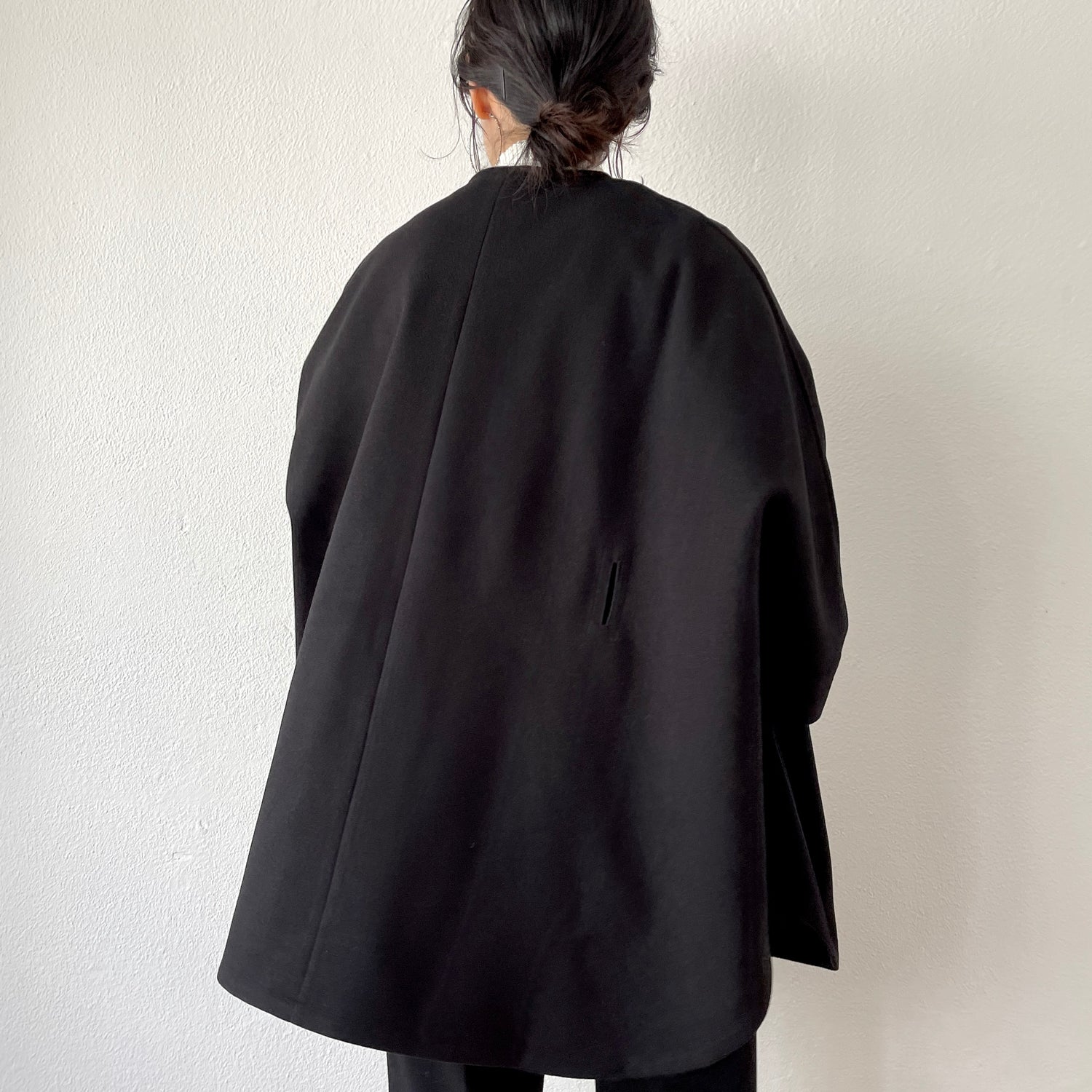 poncho coat muffler set  / black