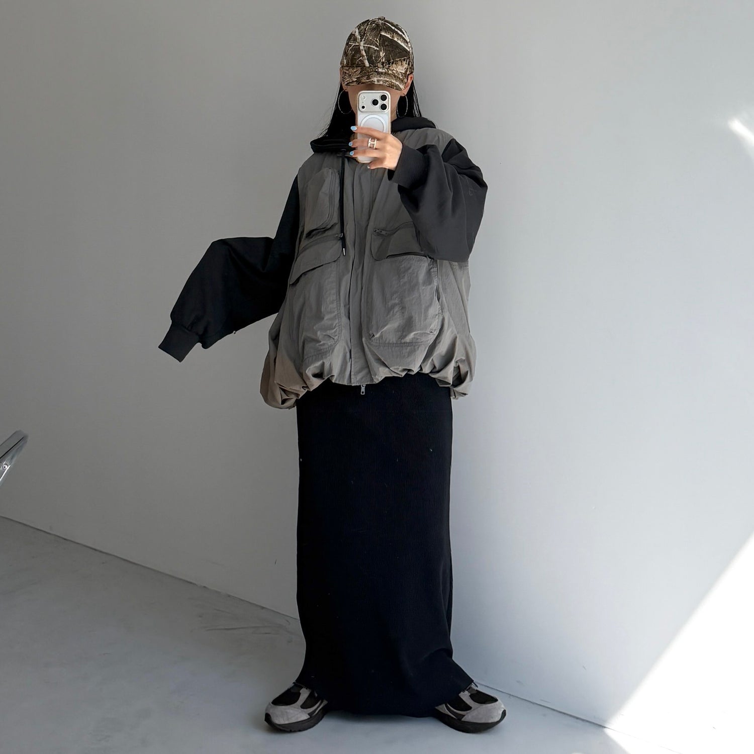 daily daily super stretch pleats skirt / black [FREE or LONG]