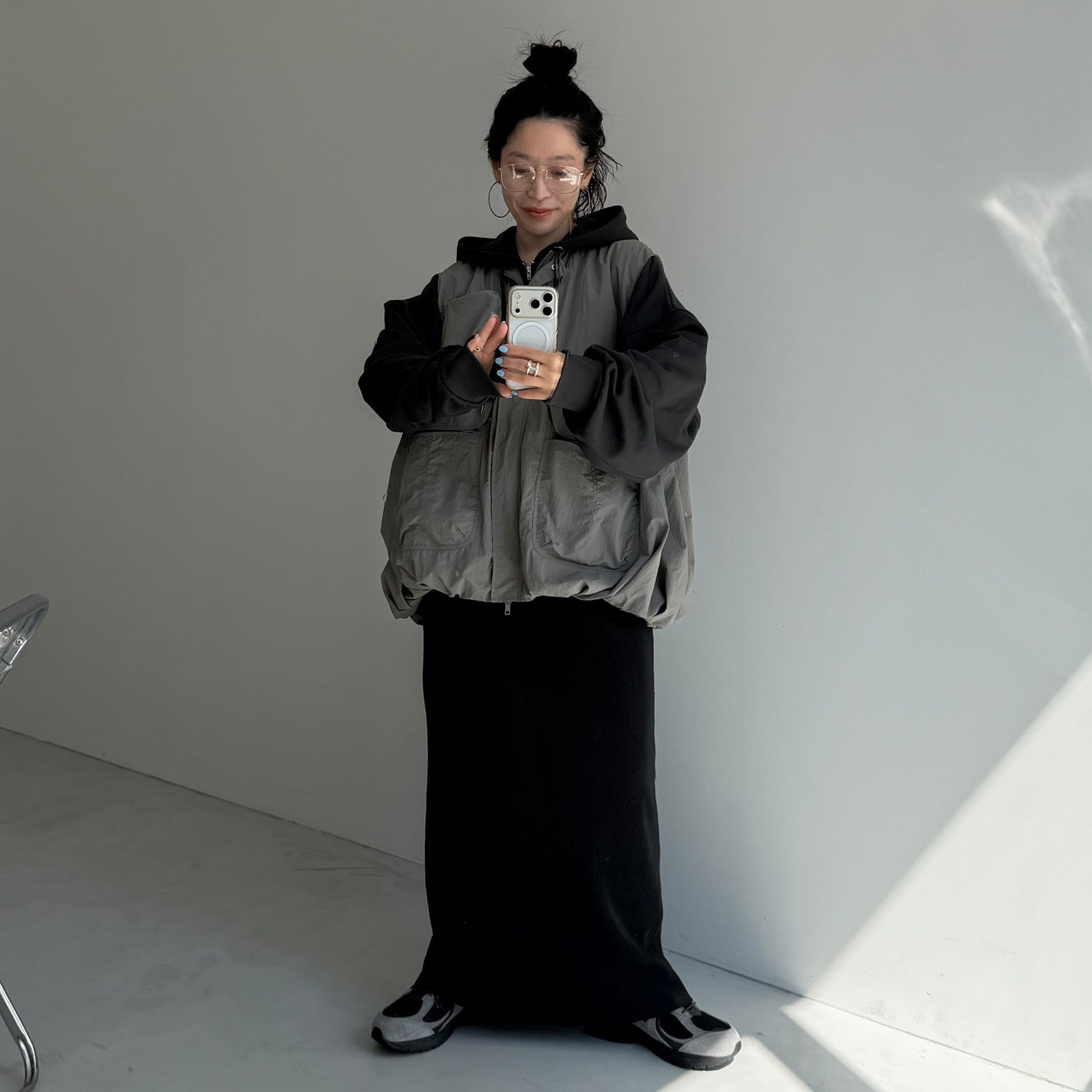 daily daily super stretch pleats skirt / black [FREE or LONG]