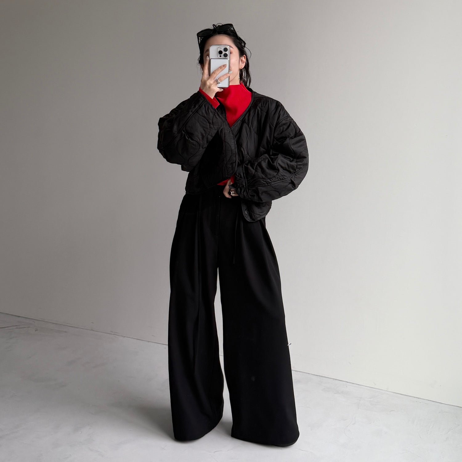 over size quilting liner jacket / black [SHORT or FREE]