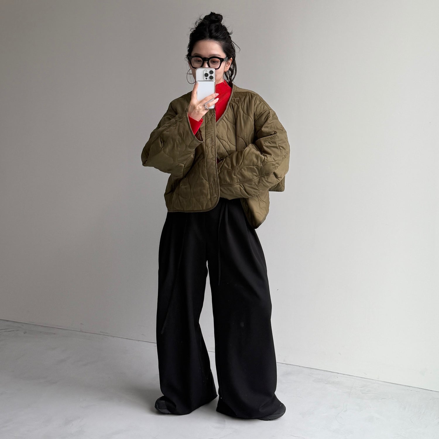 daily daily super stretch pleats tops / red [プチハイ or クルーネック]