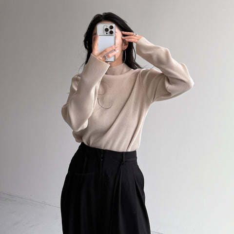 daily daily super stretch pleats tops / ivory [プチハイ or クルーネック]