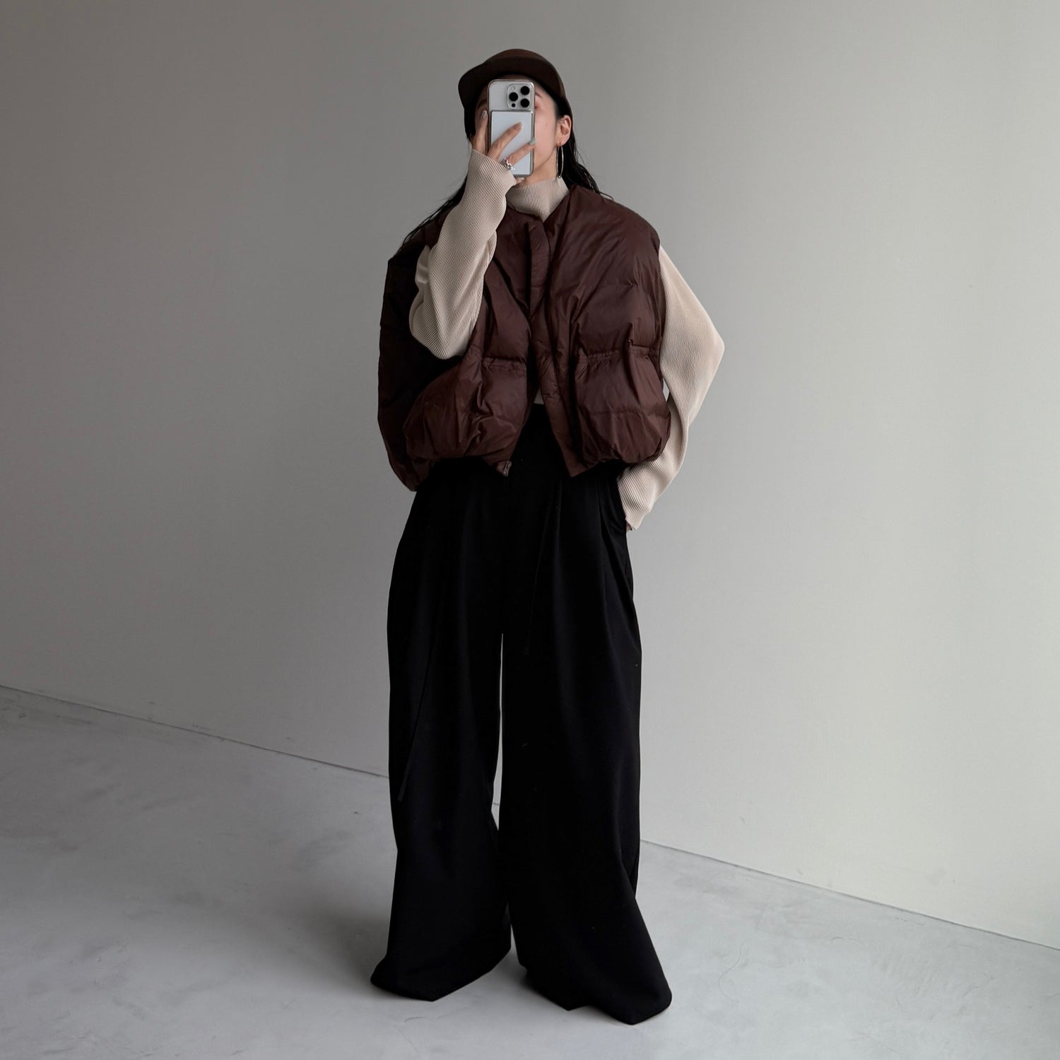 daily daily super stretch pleats tops / ivory [プチハイ or クルーネック]