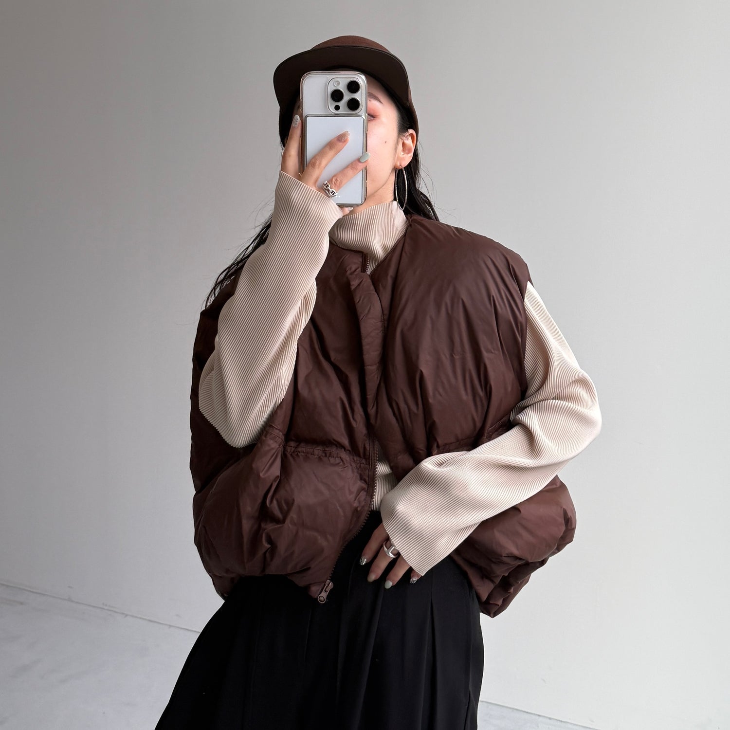 daily daily super stretch pleats tops / ivory [プチハイ or クルーネック]