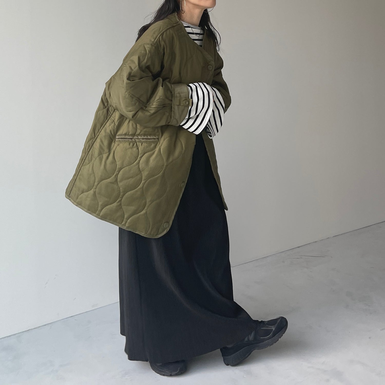 over size quilting liner jacket / khaki [SHORT or FREE]