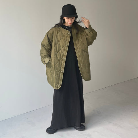 over size quilting liner jacket / khaki [SHORT or FREE]