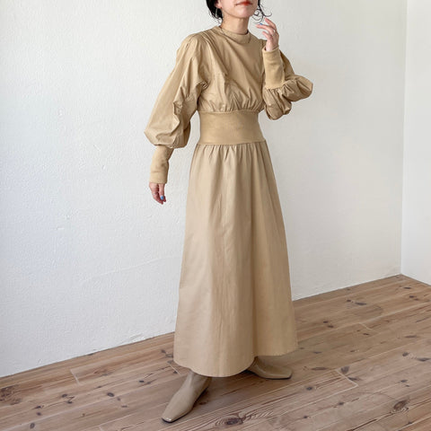 【SAMPLE】volume sleeve rib one piece / beige