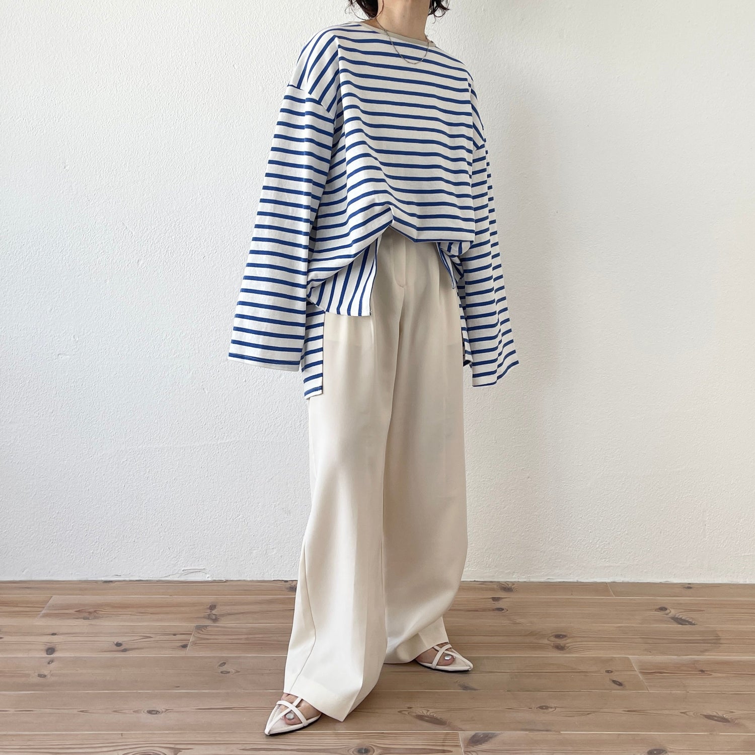 【SAMPLE】wide sleeve over size border tee / blue